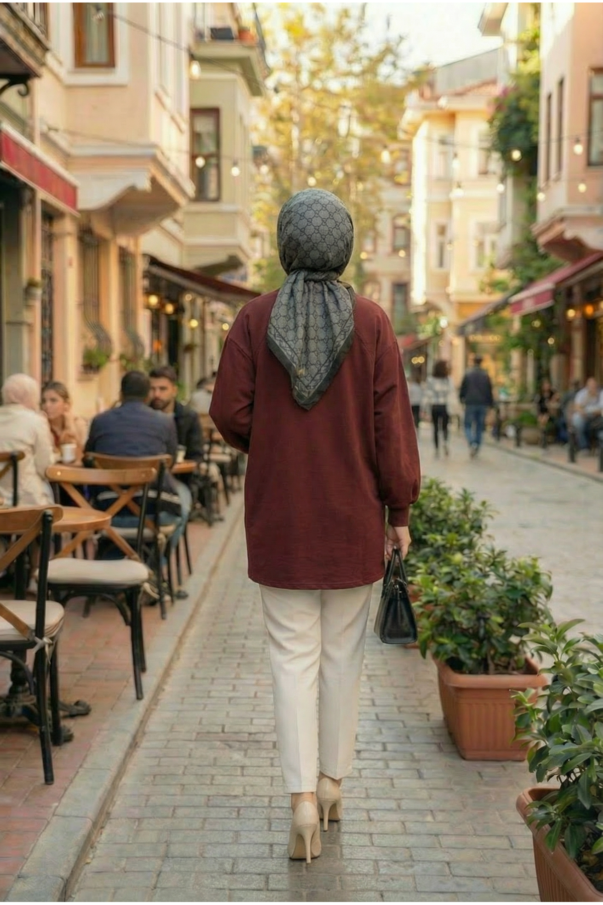 Kadın Cepli Oversize Tesettür Kimono Hırka – Mevsimlik Rahat Kesim Uzun Ceket Bordo