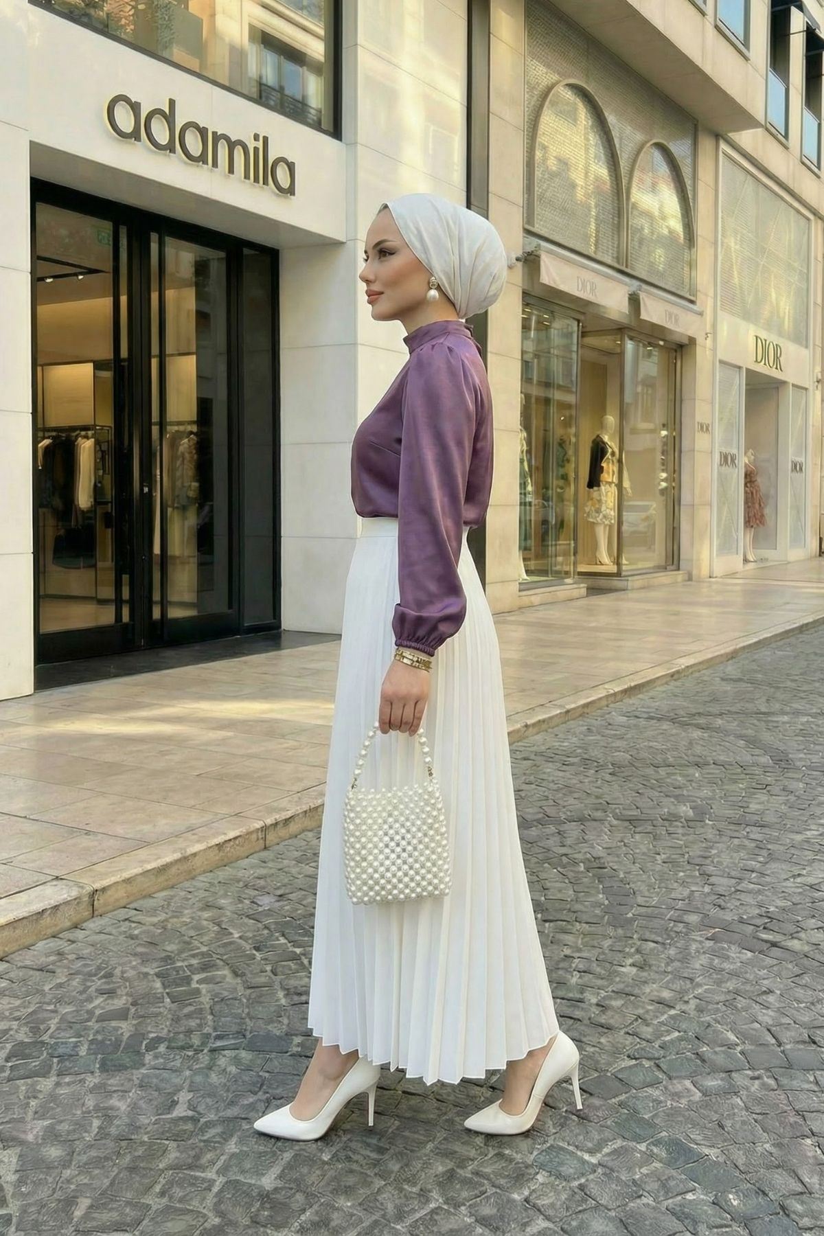 Kadın Lastikli Kol Yarı Dik Yaka Arka Fermuar Detay Saten Tunik Gül Kurusu