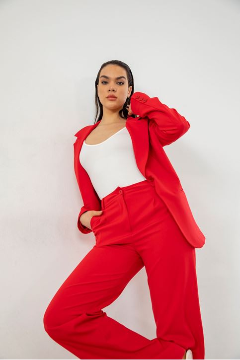 Retro Palazzo Ceket-Kırmızı