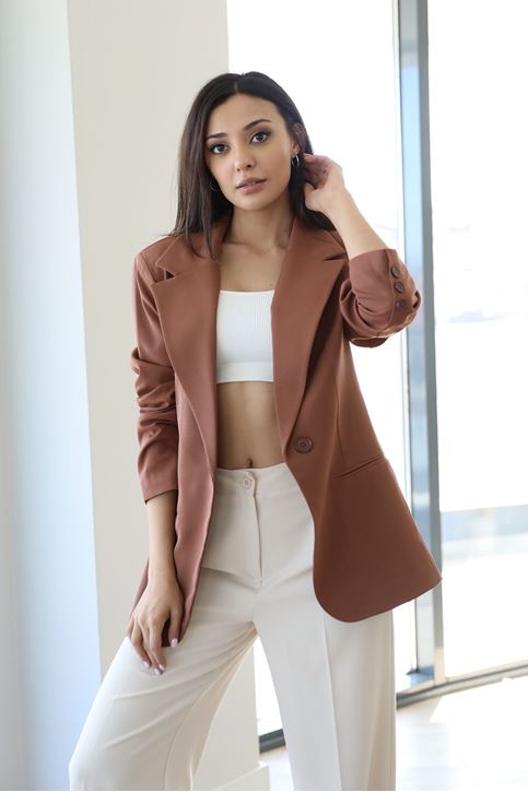 Retro Palazzo Ceket-Kahve