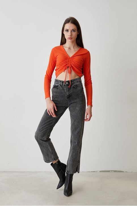 Ön Büzgülü Bluz-Oranj