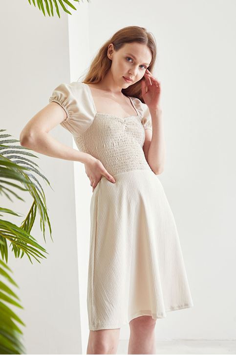 Kadın Madonna Yaka Önü Gipe Detaylı Gipeli Yazlık Elbise Taş