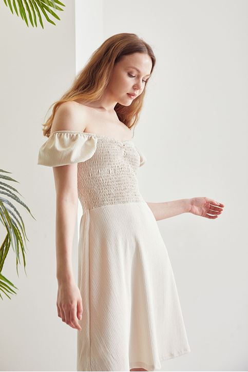 Kadın Madonna Yaka Önü Gipe Detaylı Gipeli Yazlık Elbise Taş