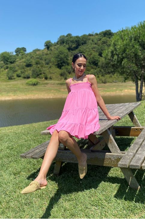 Kadın Önü Gipeli Askılı Elbise Pembe