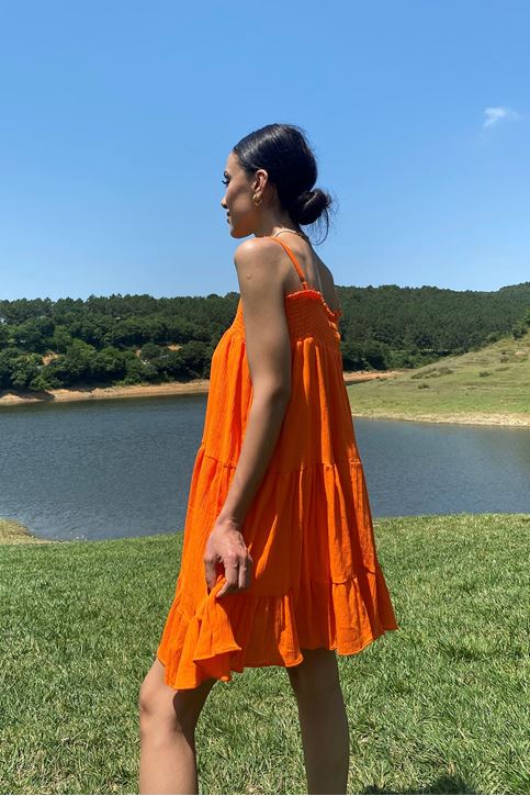 Kadın Önü Gipeli Askılı Elbise Oranj