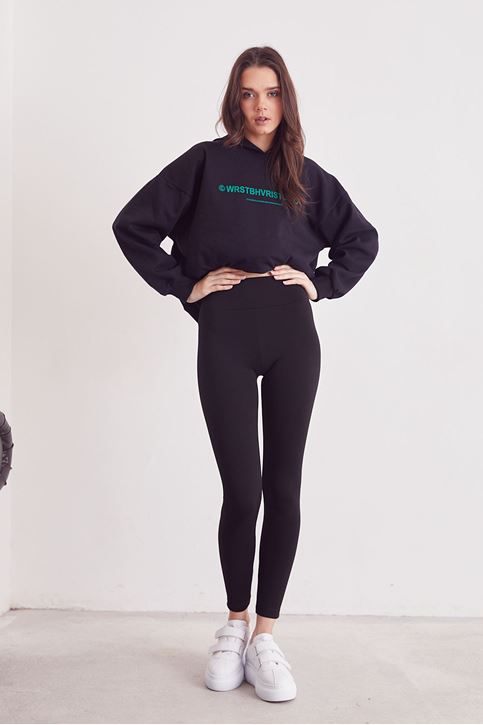 Geniş Kemer Çelik Tayt-Siyah