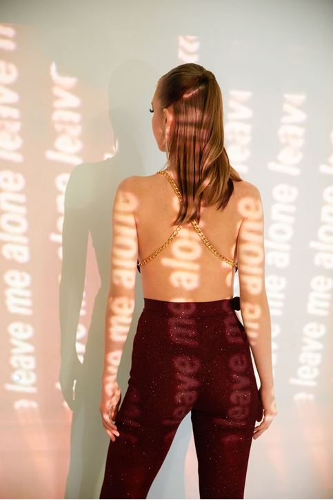 Kadın Arkası Zincir Detaylı Crop İspanyol Paça Takım-Bordo