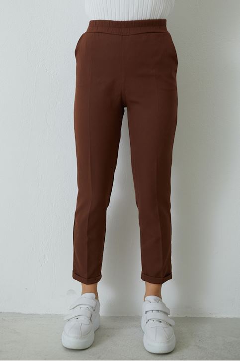 Kadın Duble Paça Tesettür Pantolon-Kahve