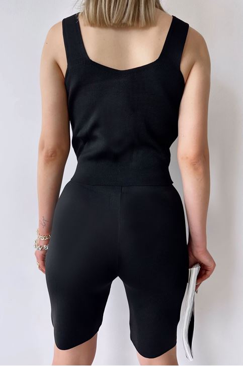 Kadın Ribana Atlet Crop Triko Şort Takım Siyah