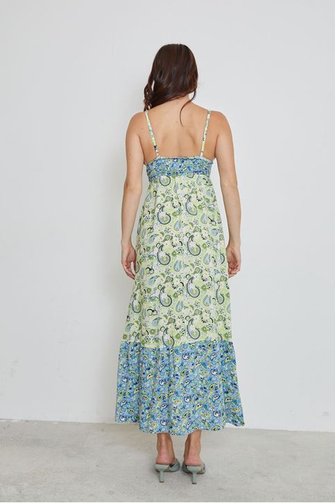 Kadın Etnik Desenli Yazlık Viskon İp Askılı Elbise Yeşil