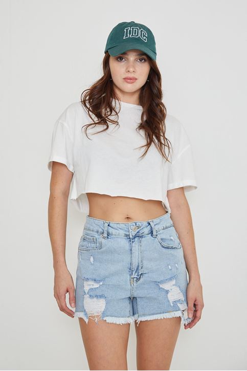 Yırtık Jean Şort-Mavi