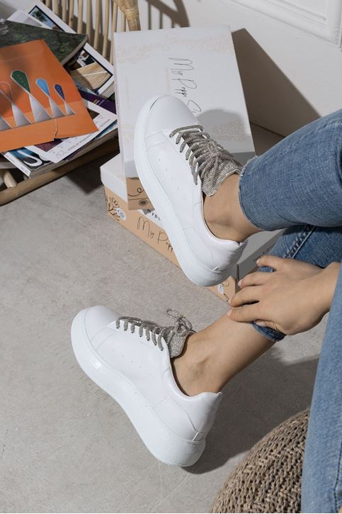 Taşlı Spor Ayakkabı-Beyaz