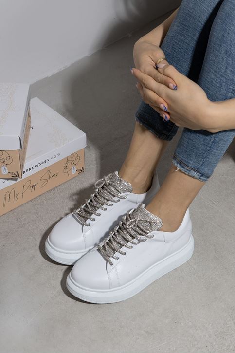 Taşlı Spor Ayakkabı-Beyaz