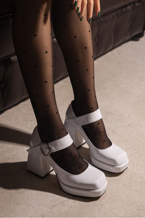 Kadın Rugan Romeo Platformlu Topuklu Tokalı Ayakkabı Beyaz