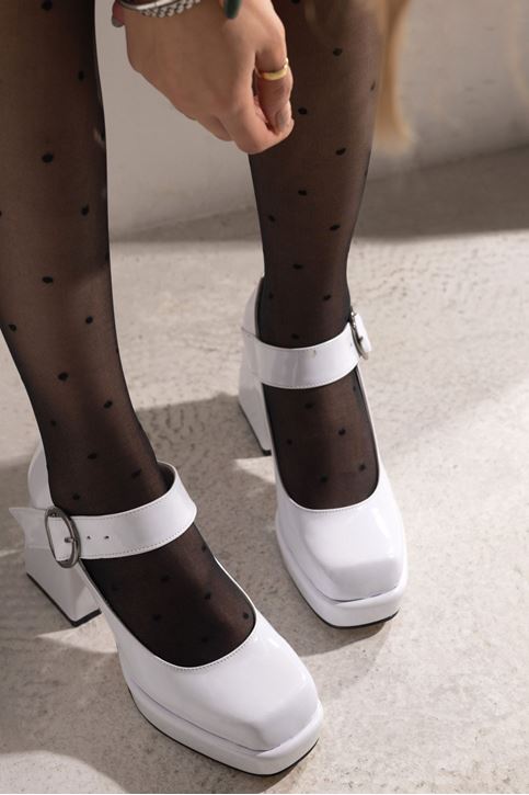 Kadın Rugan Romeo Platformlu Topuklu Tokalı Ayakkabı Beyaz