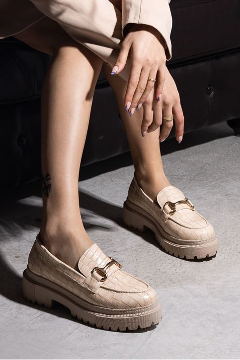 Kadın Kroko Desen Ayakkabıı Ekru