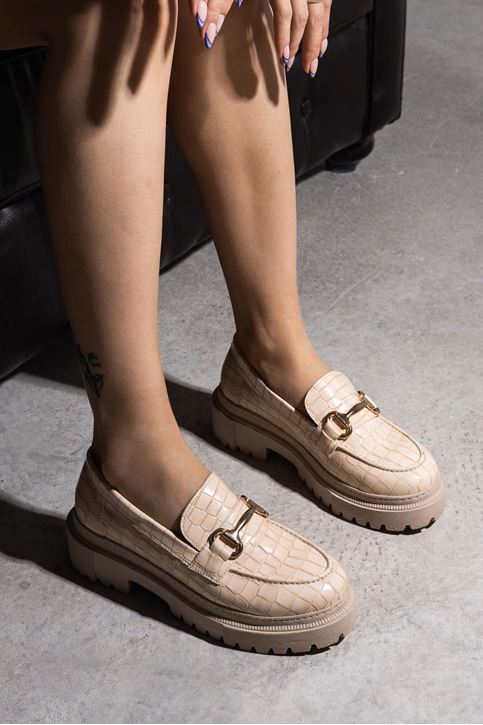 Kadın Kroko Desen Ayakkabıı Ekru