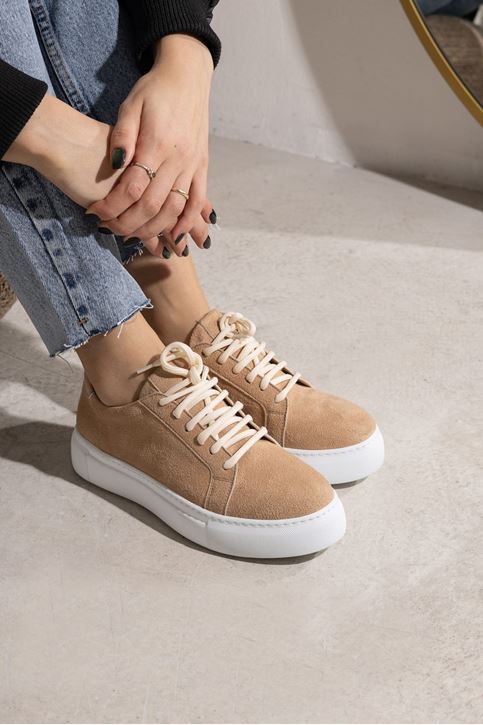 Tabanlı Süet Spor Ayakkabı-Bej