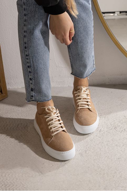 Tabanlı Süet Spor Ayakkabı-Bej