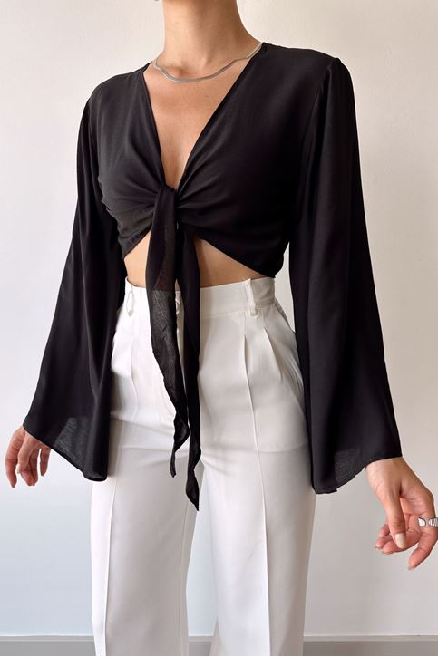 Bağlamalı Bluz-Siyah