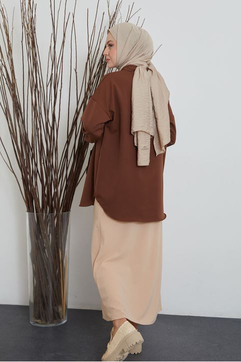 Kadın Fermuarlı Kalem Etek-Bej