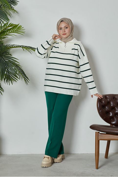 Retro Palazzo Pantolon-Zümrüt Yeşili