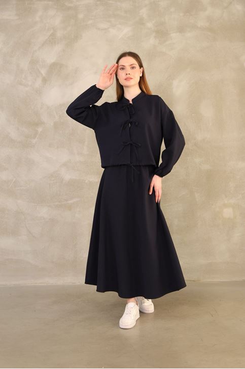 Üç Bağcıklı Etekli Takım-Lacivert