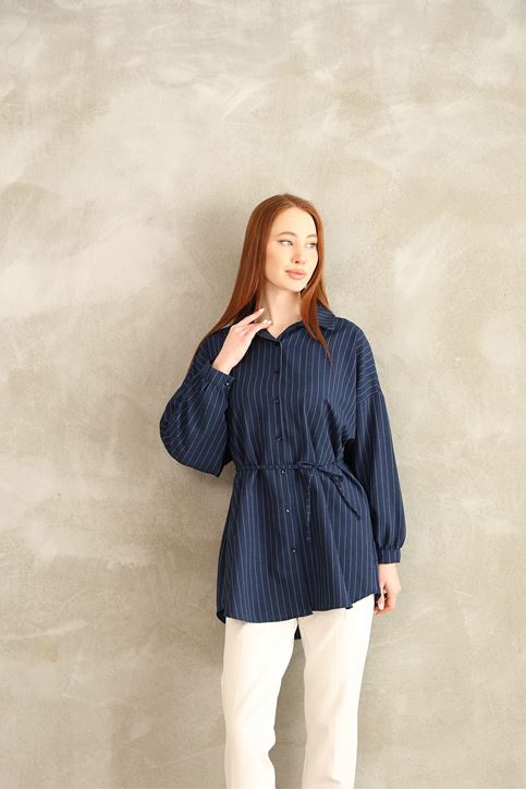 Arka Roba Detay Çizgili Tunik-Lacivert