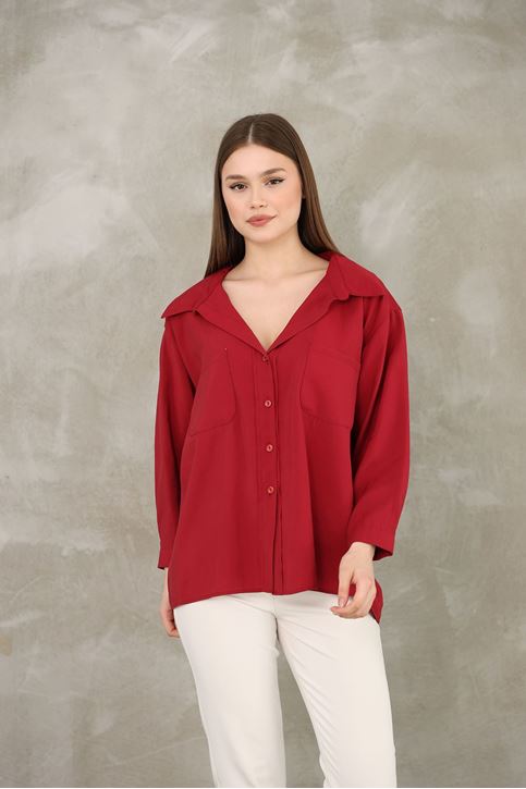 Çift Cep Dokuma Modal Tunik-Bordo