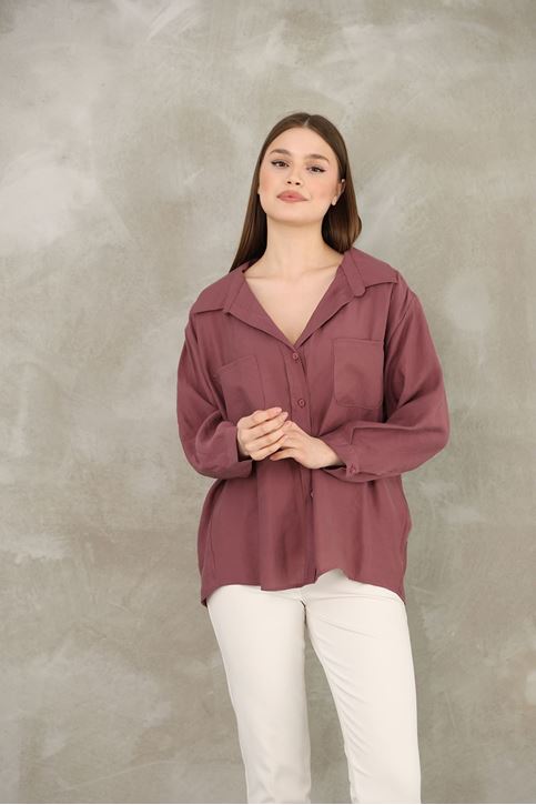 Çift Cep Dokuma Modal Tunik-Gül Kurusu