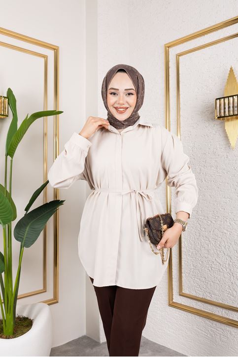 Omuz Büzgü Detay Tunik-Taş