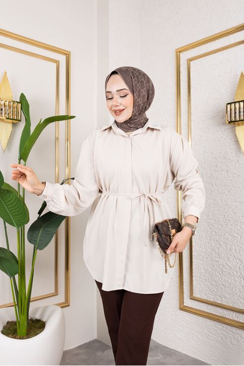 Omuz Büzgü Detay Tunik-Taş