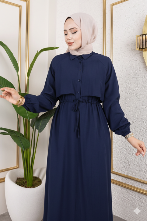 Aller Detay Beli Tünel Elbise-Lacivert