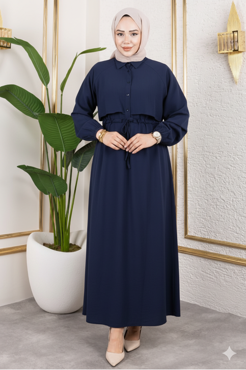 Aller Detay Beli Tünel Elbise-Lacivert