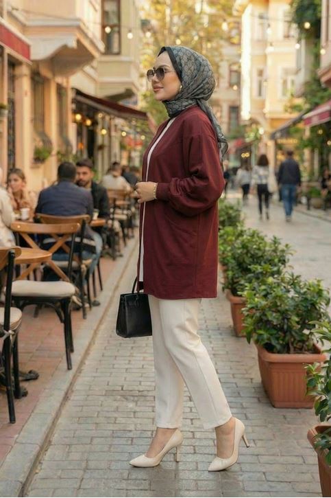Kadın Cepli Oversize Tesettür Kimono Hırka – Mevsimlik Rahat Kesim Uzun Ceket Bordo