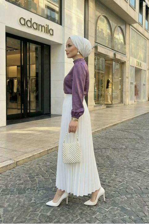 Kadın Lastikli Kol Yarı Dik Yaka Arka Fermuar Detay Saten Tunik Gül Kurusu