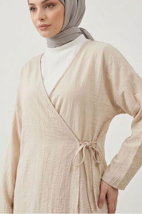 Kadın Taş Yandan Bağlamalı Çilek Kumaş Kimono Tunik Pantolon Takım Kombin