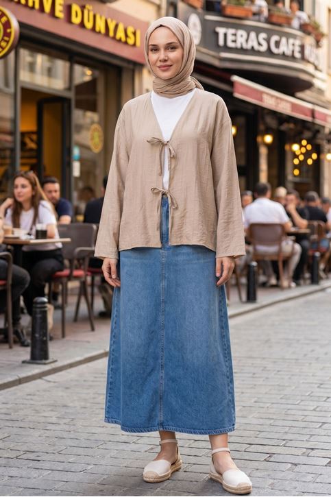 Kadın Vizon Ön Bağlamalı Yeni Sezon Tren Çilek Kumaş İnce Tesettür Kimono Tunik