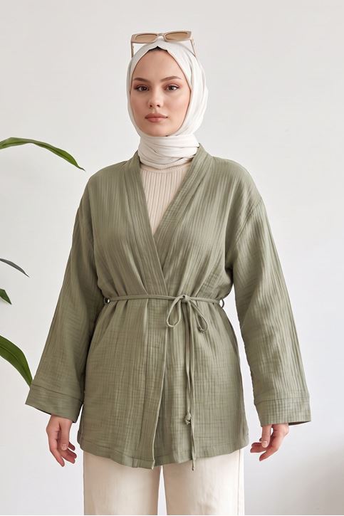 Kadın Bağlamalı Mevsimlik Kimono Kaftan Tesettür Tunik Şık Rahat Ceket Gündelik Stil Yeni Sezon Moda