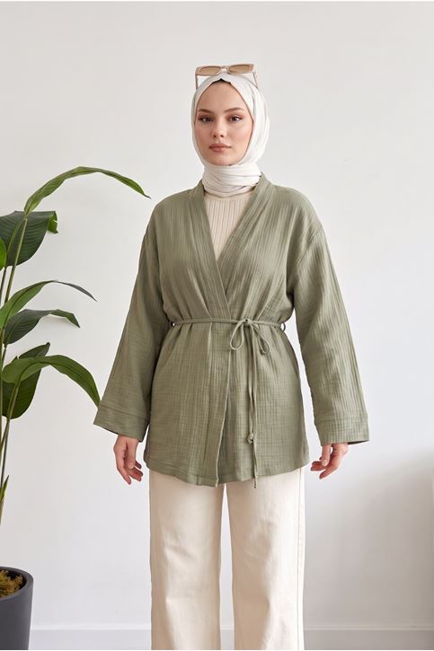 Kadın Bağlamalı Mevsimlik Kimono Kaftan Tesettür Tunik Şık Rahat Ceket Gündelik Stil Yeni Sezon Moda