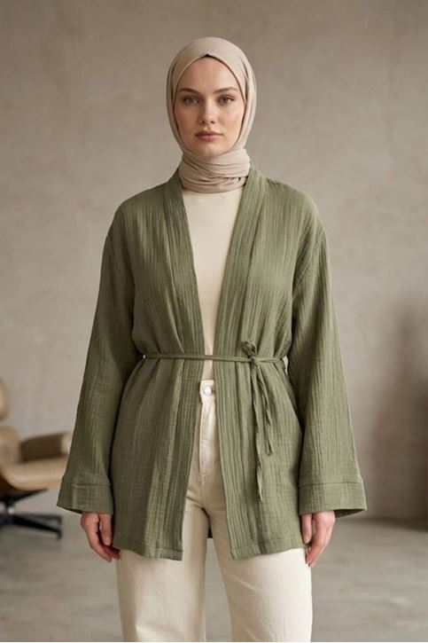 Kadın Bağlamalı Mevsimlik Kimono Kaftan Tesettür Tunik Şık Rahat Ceket Gündelik Stil Yeni Sezon Moda
