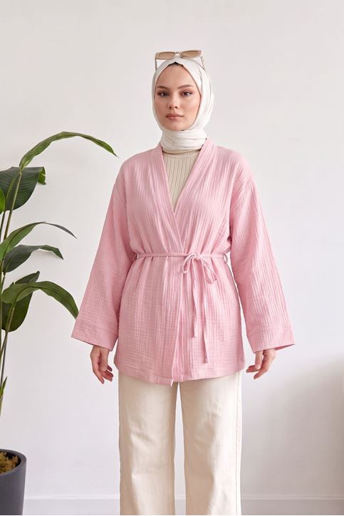 Kadın Bağlamalı Mevsimlik Kimono Kaftan Tesettür Tunik Şık Rahat Ceket Gündelik Stil Yeni Sezon Moda