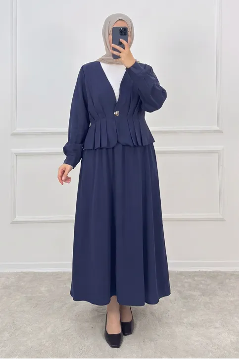 Kadın Lacivert Modal Kumaş Peplum Ceketli Etekli İkili Takım Tesettür Etek Ceket Takım