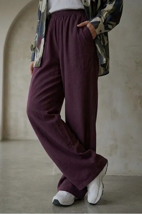 Kadın Bordo Cepli İnce Kot Kumaş Yıkamalı Tesettür Pantolon