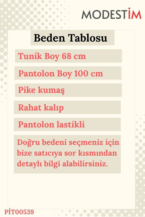 Kadın Tesettür İkili Takım Rahat Kalıp Pike Kumaş Uzun Kollu Tunik Bol Paça Pantolon Şık Günlük Kombin