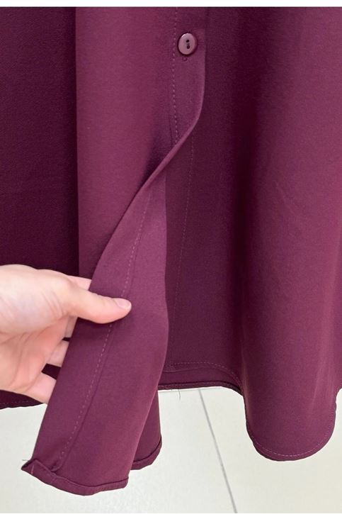 Kadın Bordo Hakim Yaka Uzun Tunikli Pantolonlu Tesettür Takım Kombin