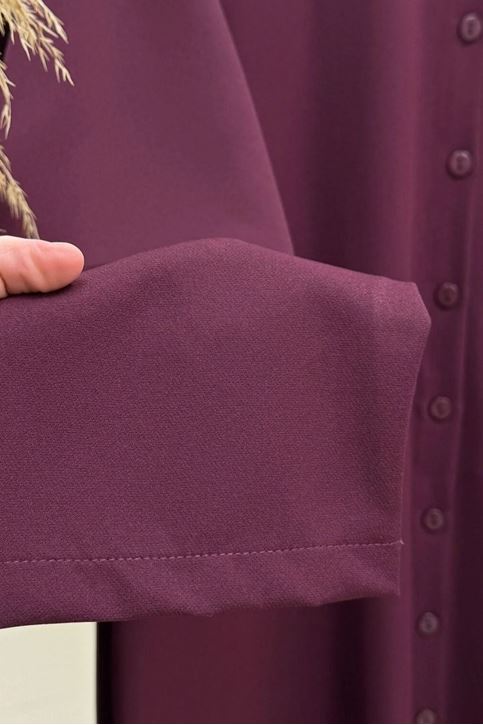 Kadın Bordo Hakim Yaka Uzun Tunikli Pantolonlu Tesettür Takım Kombin