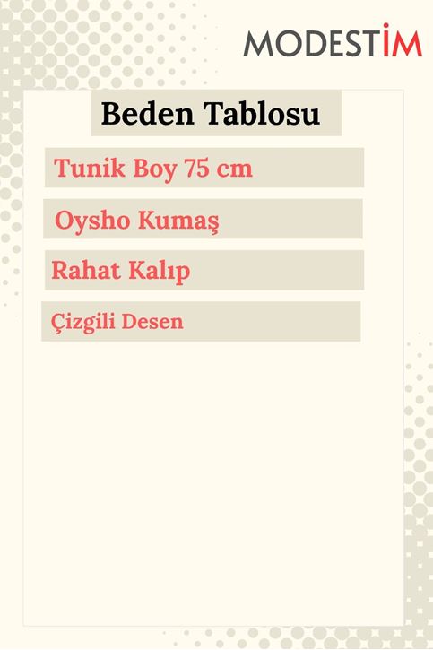 Kadın Çizgili Oysho Kumaş Rahat Kalıp Trend Tesettür Tunik Kahve