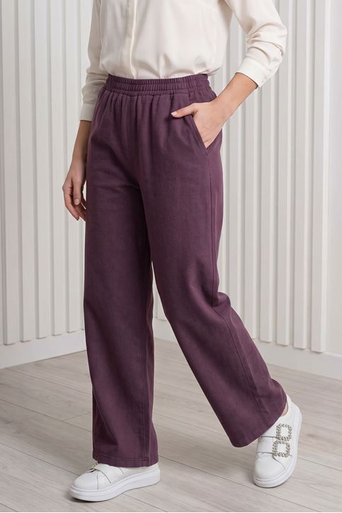 Kadın Cepli Yıkamalı Beli Lastikli Trend Rahat Kalıp Tesettür Pantolon Bordo