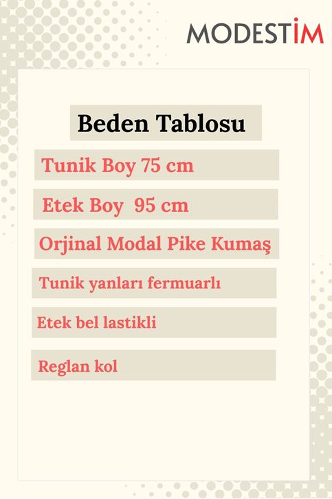 Kadın Modal Pike Kumaş Tunik Yan Fermuar Detay Reglan Kol Etekli Tunik Tesettür Takım Antrasit